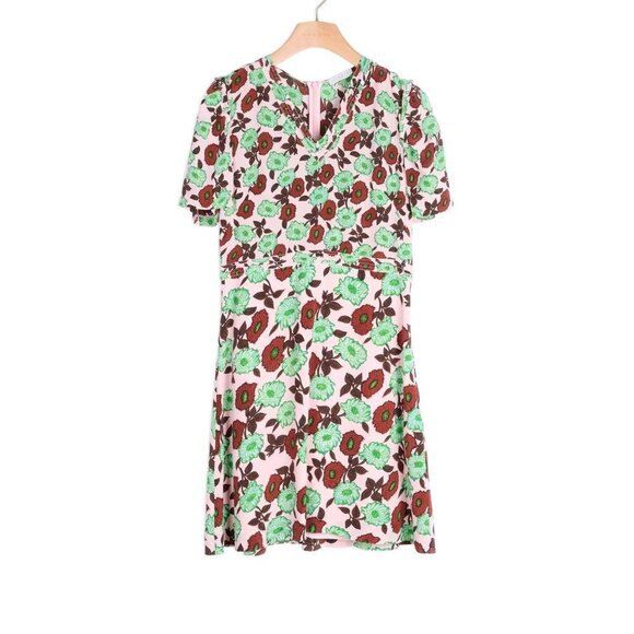 NWT Sandro Antropique Petale Floral Dress, Pink/Green/Brown, 100% Silk, Size 4/6 - Picture 5 of 11